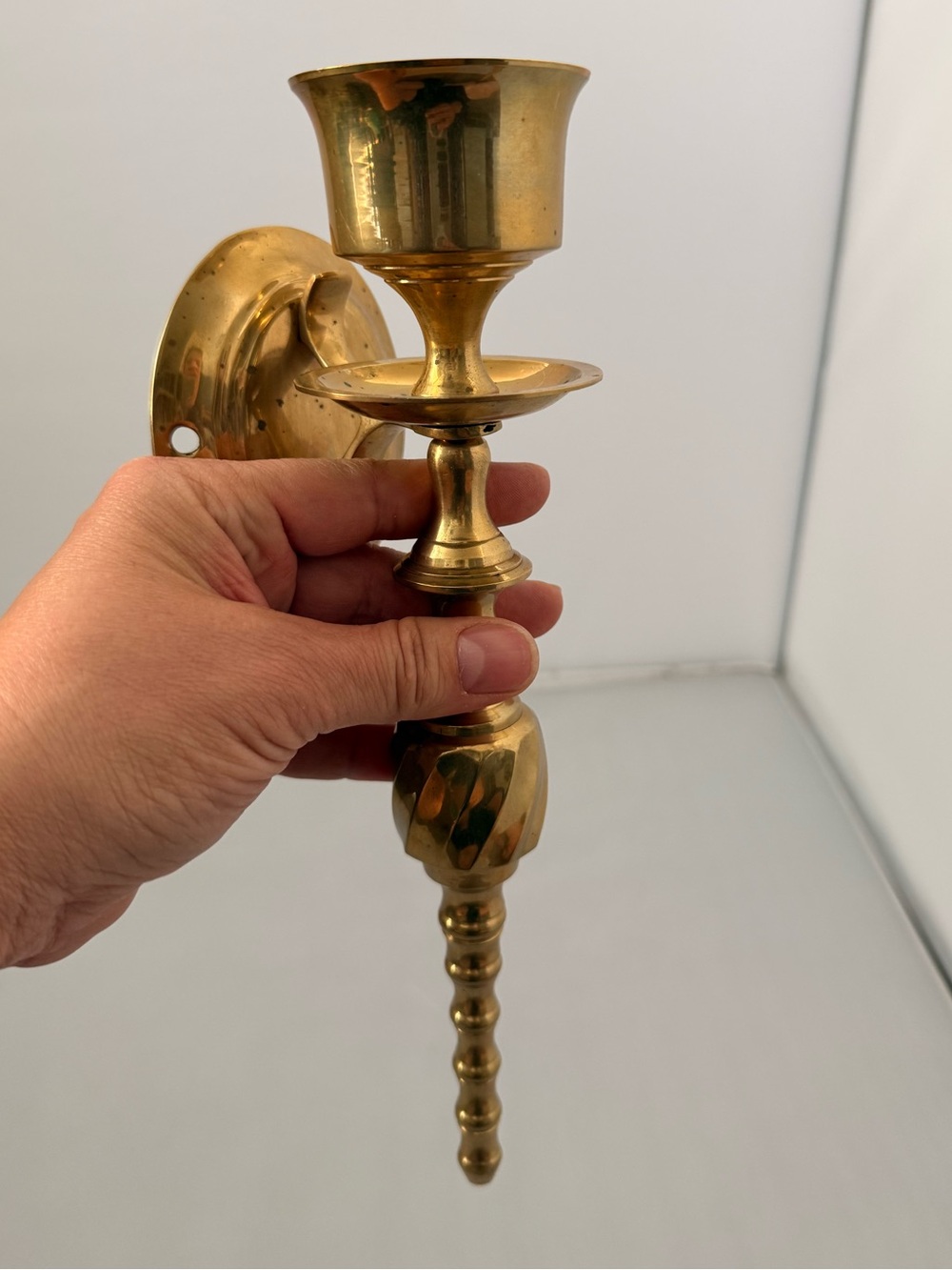 Vintage Solid Brass Taper Candle Holder Wall Sconce 11.5” MCM Hollywood Regency